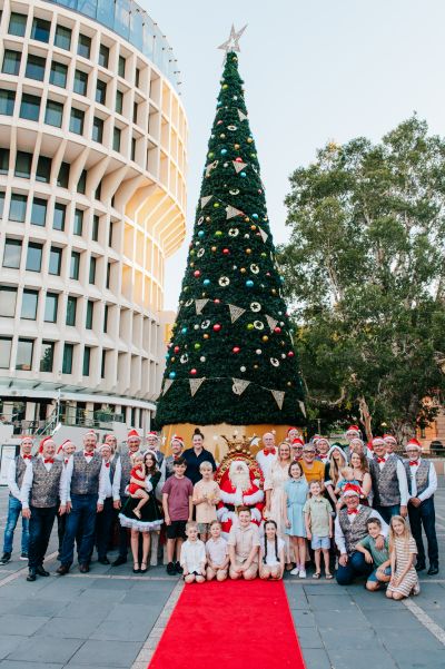 Young Citizen of the Year Samantha Poolman, Senior Citizen of the Year Jaci Lappin and Newcastle Lord Mayor Nuatali Nelmes joined Santa and his elves, the Novotones singers and members of the community for the official turning on of the Christmas tree lights in Wheeler Place.