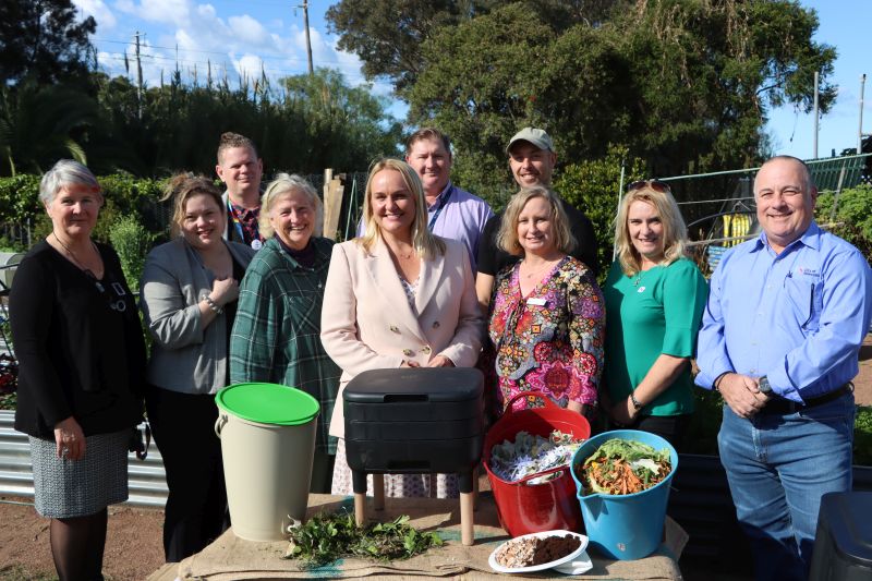 Rear: Alexander Mills, Troy Uren, David Sivyer from Feedback Organic, (front) Suzie Gately, Lauren Zell from the EPA Net Zero Circular Economy Programs, Margaret Kenning from Hunter Multicultural Communities’ Garden, Lord Mayor Nuatali Nelmes, Therese Davis, Tanya Guthrie and David Thomas.