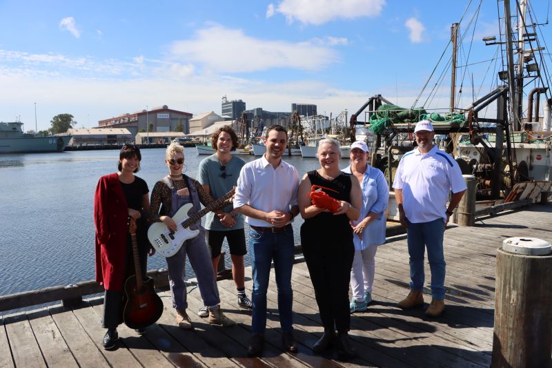 (Front) Newcastle Deputy Lord Mayor Declan Clausen and Councillor Carol Duncan with (rear left) Live Music Grant recipients Monique Humphreys and Kodi Twiner (who are organising the Prickly Pear event at The Base Health), Beach Burrito Company - Newcastle Venue Manager Henry Smale, and (rear right) Newcastle Seafood Festival organiser Lynne Hopson with Newcastle Fisherman’s Co-op General Manager Rob Gauta.