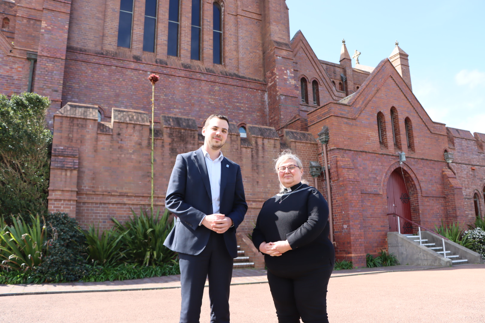 Deputy Lord Mayor Declan Clausen with Dean Katherine Bowyer at Christ Church Cathedral ahead of the memorial service this evening