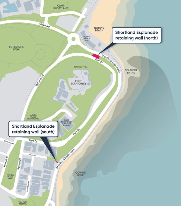 Map showing Shortland Esplanade