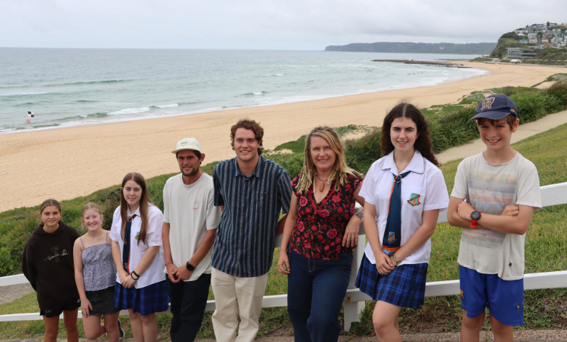 Blue Minds co-creators Cooper Chapman and Kal Glanzing join City of Newcastle's Dr Heather Stevens and a group of students from a variety of local high schools at Dixon Park Beach for the Blue Minds Youth Ocean Leadership summit.