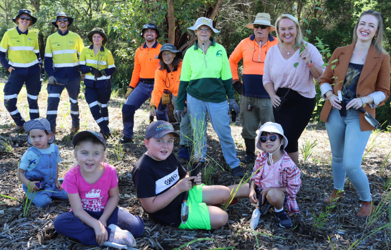 Lord Mayor Nuatali Nelmes and Cr Elizabeth Adamczyk join City of Newcastle staff, Landcare volunteers and residents to plant native species at Northcott Park in Shortland.