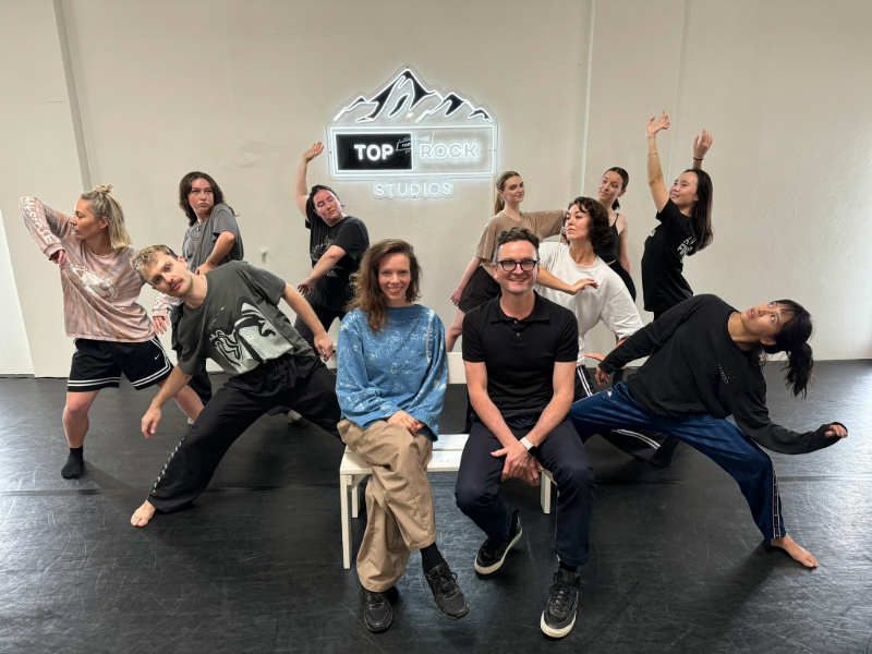 New Annual Senior Producer and Curator Adrian Burnett and Dancenorth’s Associate Artistic Director Amber Haines with members of the Dancenorth Australia ensemble and local dancers at the professional development workshop.