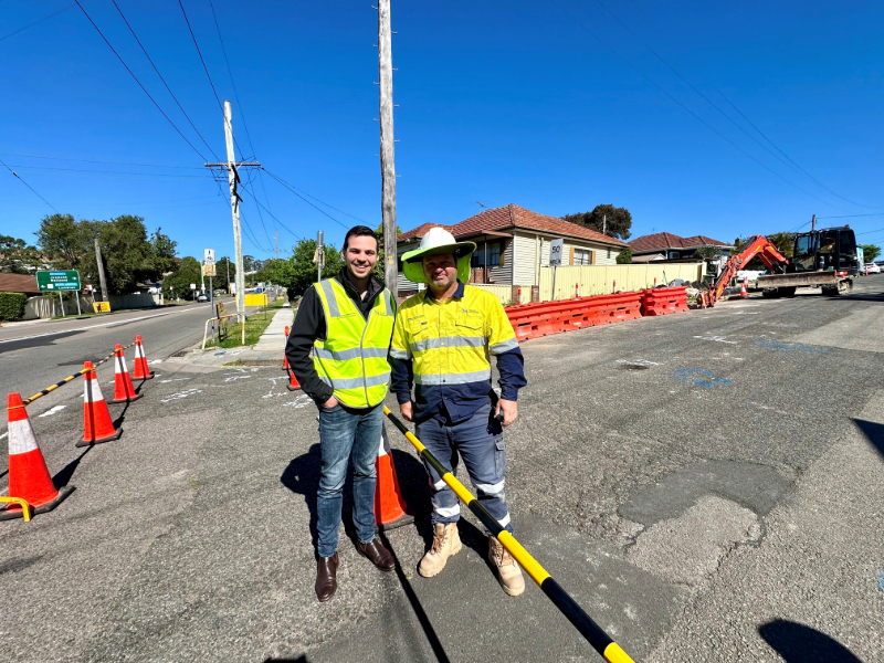 Deputy Lord Mayor Declan Clausen and City of Newcastle Works Coordinator Trevor Cocksedge at the Maud Street upgrades.